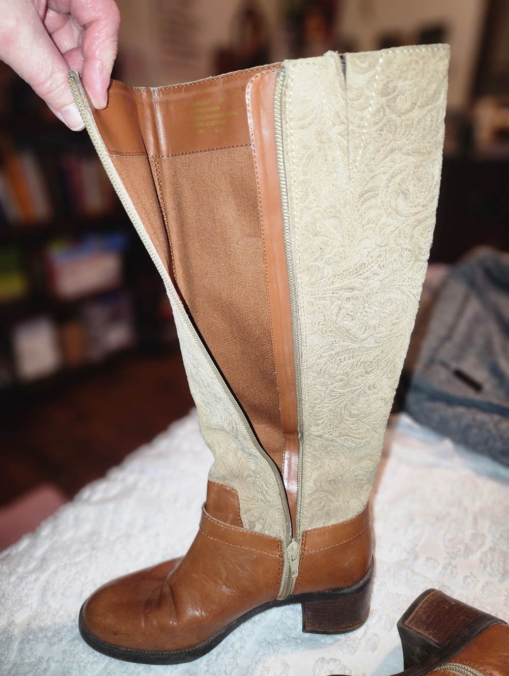 Ralph Lauren Tan Brown Embossed Shaft Leather Heeled Boots - Picture 4 of 7